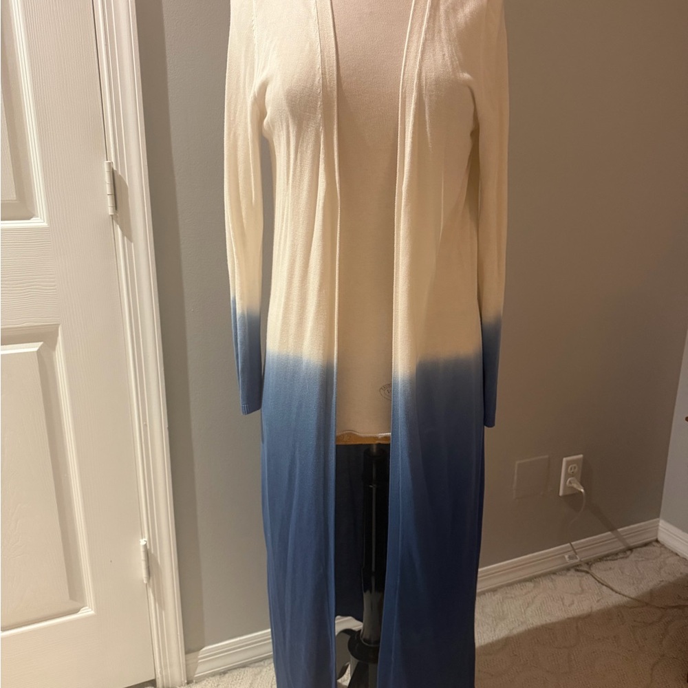 Joan Vass Ombre Long Cardigan in white to Navy size Large